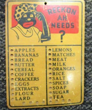 Vintage Black Americana " Reckon Ah Needs " Wooden Grocery Peg Board