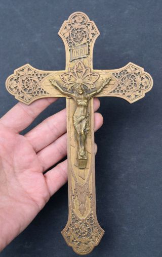 ⭐ Antique /vintage Crucifix,  Religious Wall Cross,  Ornate Bronze