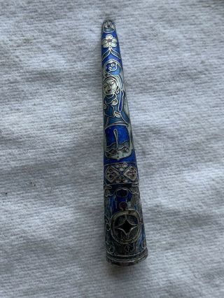 Antique Chinese Silver & Enamel Finger Nail Guard