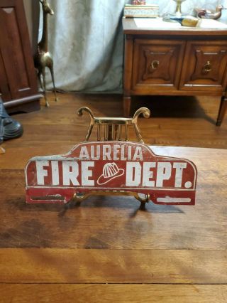 Vintage Aurelia Fire Dept Metal License Plate Tag Topper