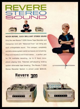 1961 Revere T - 2200 Stereo Tape Recorder 4 Track Fm Multiplex Vintage 3m Print Ad