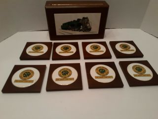 Set Of 8 Vintage Southern Railway System Wood Coasters With Storage Box