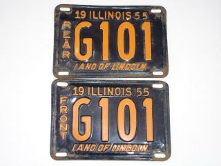 Illinois 1955 License Plates,  Tags,  Great,  Pair