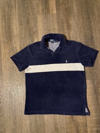 Vintage 90s Polo Ralph Lauren Terry Cloth Blue White Striped Polo Men’s Size M