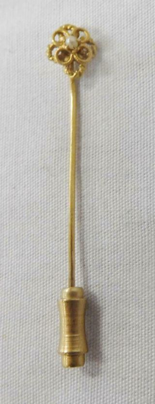 Antique 18k Gold Hat / Stick Pin W/ Seed Pearl
