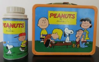 Vintage 1959 Peanuts Comic Strip Metal Lunch Box And Thermos -