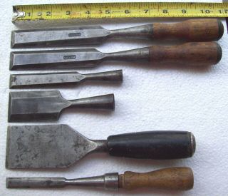 14 VINTAGE ANTIQUE WOOD CHISELS STANLEY,  BUCK BROTHERS 2
