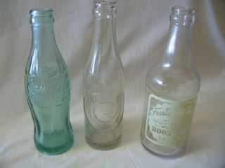 Three Mt.  Vernon,  Ill.  Vintage Soda Bottles - - Dr.  Pepper,  Root Beer,  Coca - Cola