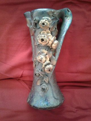 A Gorgeous Antique Art Nouveau Signed Ceramic Roses Ewer " Amphora "