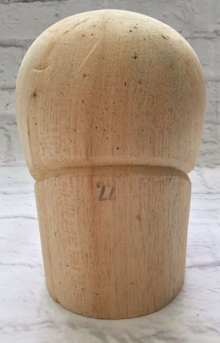 Vintage Balsa Wood Millinery Block Head Hat Mold Form Size 22 Number Display