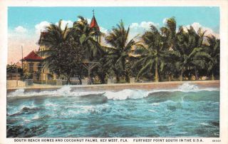 Key West Florida South Beach Homes Cocoanut Palms Vintage Postcard Jf686845