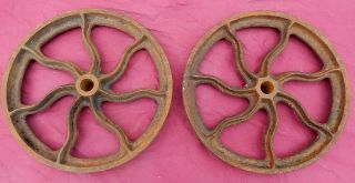 Pair Antique 19th Century Fancy Cast Iron Factory Cart Or Other 12 " Wheels