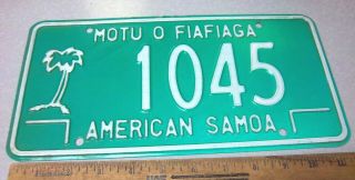 American Samoa Metal License Plate,  1980s Issue 1045,  Motu O Fiafiaga,  Palm Tree