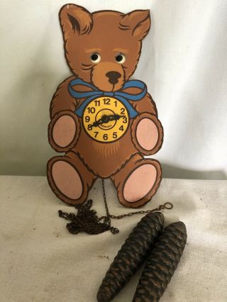 Vintage German Weight Driven Moving Eye Teddy Bear Cuckoo Clock - Repair