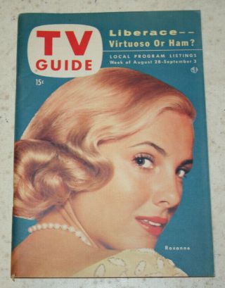 Vintage Aug 28 - Sept 3,  1954 Tv Guide Roxanne (cover) June Lockhart Liberace