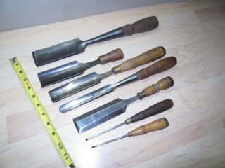 6 Vintage Buck Bros.  Chisels & Gouges 7 Tools Total Good User Tools To Restore