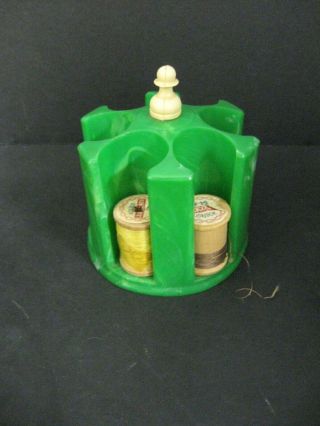 Vintage Green Poker Chip Thread Wooden Spool Holder Caddy Novelty Thread Holder