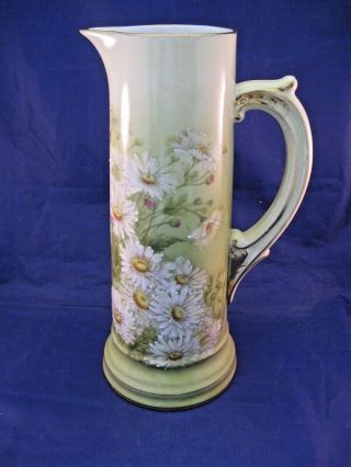 Tall Antique P T Germany Pitcher Beautifully Decorated With Daisys - Exquisite