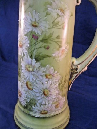 TALL ANTIQUE P T GERMANY PITCHER BEAUTIFULLY DECORATED WITH DAISYS - EXQUISITE 2