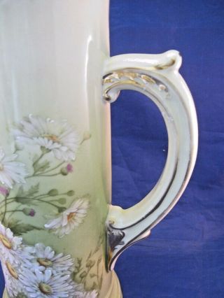 TALL ANTIQUE P T GERMANY PITCHER BEAUTIFULLY DECORATED WITH DAISYS - EXQUISITE 3