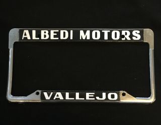 Vintage Vallejo Albedi Motors Dealer License Plate Frame Lincoln Mercury Jaguar