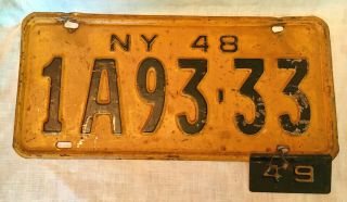 Vintage 1948 York State License Plate With Extra 1949 Tag Ny