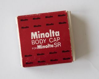 Vintage Minolta SR film camera body cap and slip on lens cap 2