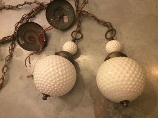 Vtg Antique Hanging Glass Swag Lamp - Light Fixture - Chain - Cloth Wire - Pair