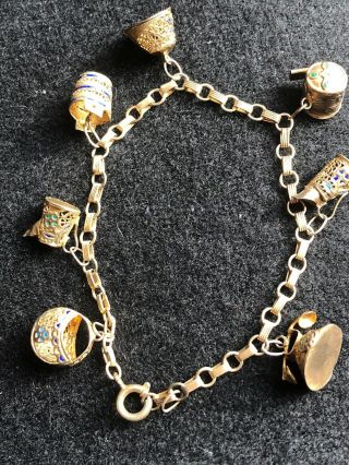Antique Chinese Export Silver Gilt Filigree Charm Bracelet Enamel Vintage