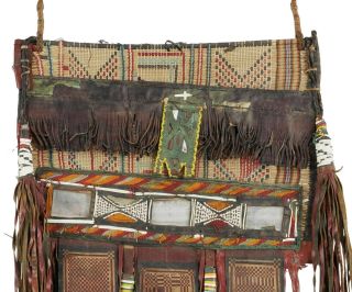 Old African Tuareg woven straw leather decoration panel Sahara Niger Mali 2