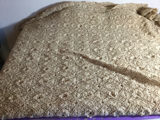 Vintage Hand Crocheted Bedspread 76” X 92”