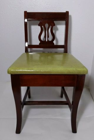 Vintage/antique Mahogany Sewing/vanity Stool Chair With Olive Green Storage Seat