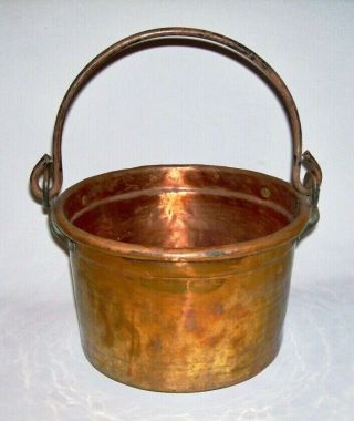 Antique Solid Copper Pot - Bucket W/wrought Iron Bail Handle,  Dovetailing (5.  5 Qt)