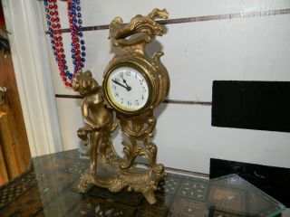 Antique Gilt Bronze Mantel Clock Cherub