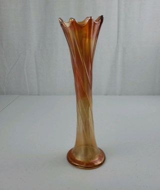 Antique Fenton 1910 Marigold Carnival Glass Swung Stretch Vase Tall 12.  5 " Ribbed