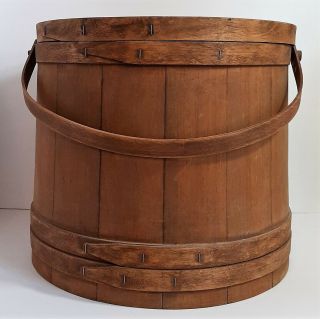 Vintage Primitive Wooden Firkin 15 " Sugar Bucket W/handle & Lid Farmhouse Decor