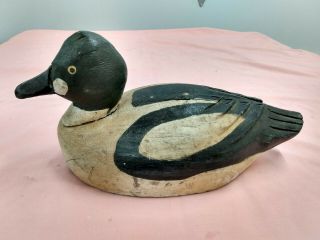 Antique Wooden Golden Eye Drake Duck Decoy Hand Carved Vintage