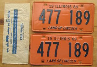 Illinois 1969 License Plate Pair - Quality 477 189