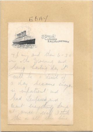 Letterhead Letter Written On Board Early Cunard Liner R.  M.  S Mauretania