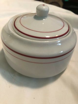 Shenago China Sugar Bowl: Vintage Classic White With Red Striping