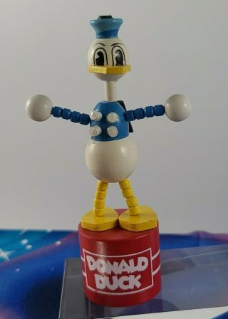 Disney Donald Duck Push Puppet Vintage Collapsible Wood Toy Press Up Figurine
