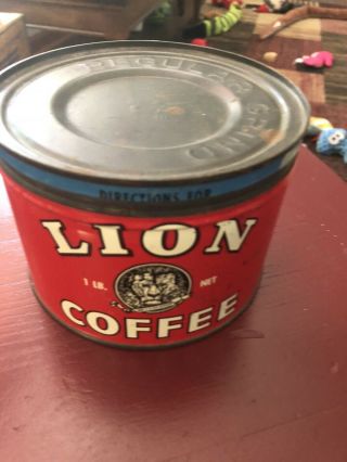Vintage Lion Coffee Can Tin / Woolson Spice Company York