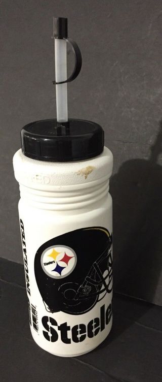 Vtg Insulated Travel Mug / Cup Steelers 1980’s? Thermo Usa Hot Cold W/ Straw