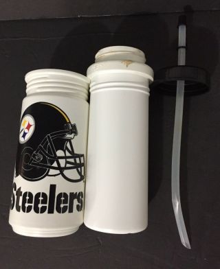 Vtg Insulated Travel Mug / Cup Steelers 1980’s? Thermo USA Hot Cold w/ Straw 2