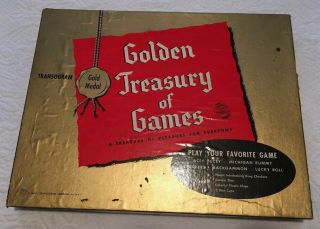 Vintage Golden Treasury Of Games Michigan Rummy Checkers,  Acey Ducey,  Backgammon