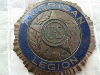 Vintage American Legion License Plate Badge Topper - Blue Enamel & Bronze