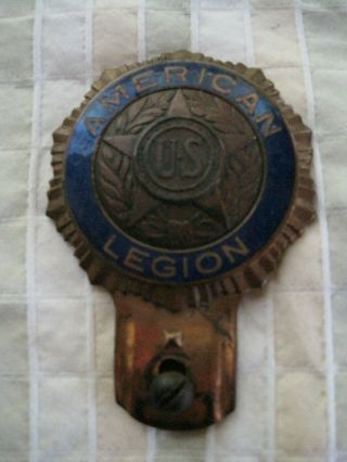 Vintage American Legion License Plate Badge Topper - Blue Enamel & Bronze 2