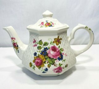 Vintage Sadler Windsor Octagonal Basket - Weave Teapot W/pink Roses