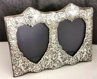 Fine Large Double Solid Silver Picture Frame Velvet Easel Backed H 7.  75 " X W 10 "