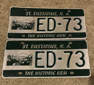 2000 Base St Eustatius Island Government License Plate Pair Ed - 73 Rare Plates